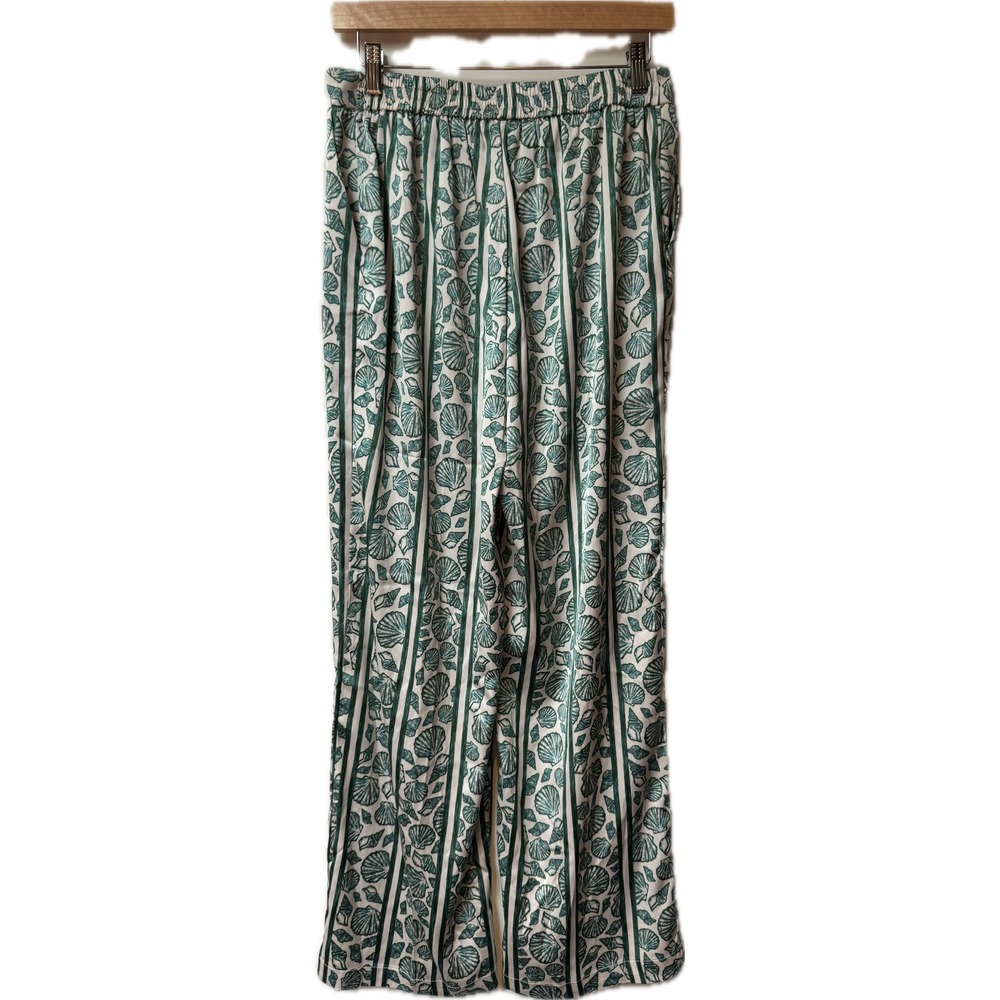 Rachel Zoe Wide Leg Tropical Green‎ and White Beach Vacation Resort Pants Sz S - Picture 2 of 3